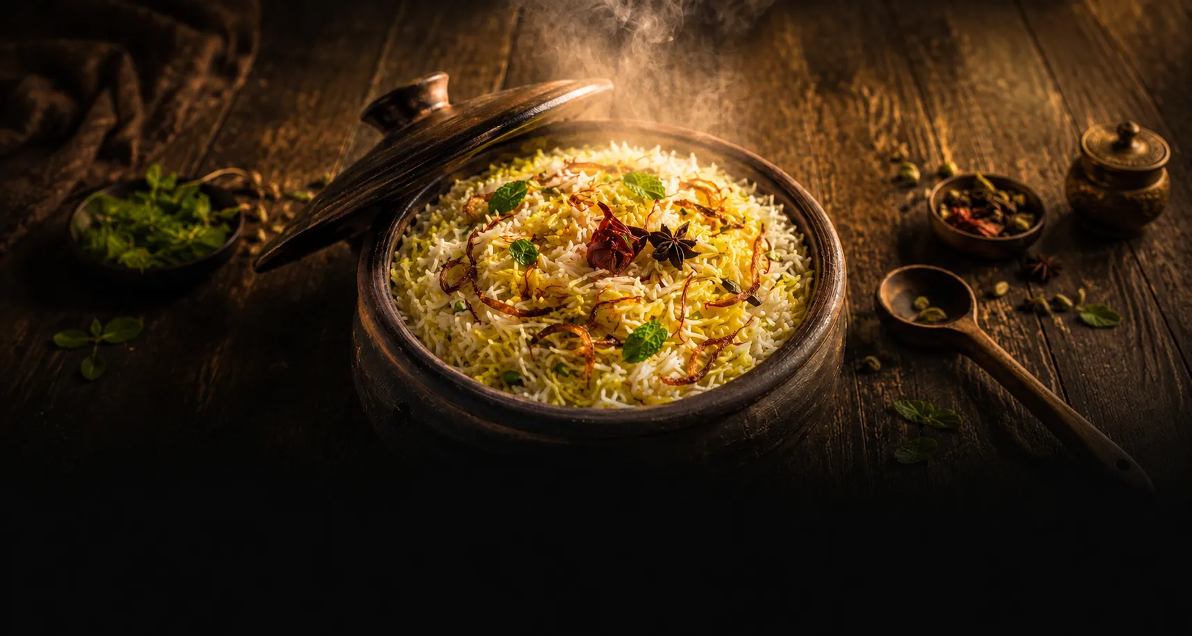 Saffron rice in clay handi banner